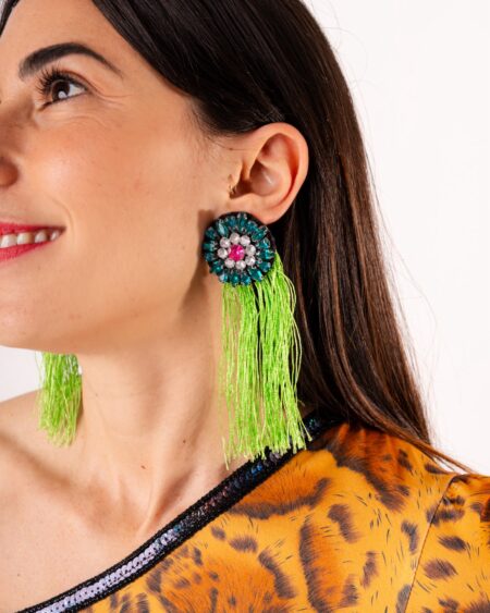 Orecchini con Frange Fluo e Cristalli