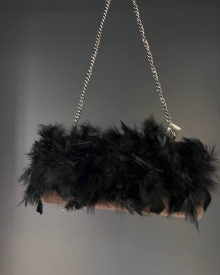 Borsa pochette Clutch piume nero