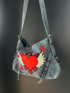 Borsa sacca in jeans queen heart