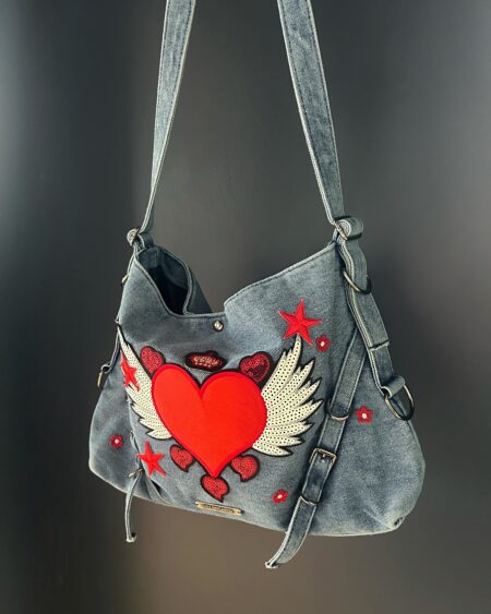 Borsa sacca in jeans queen heart