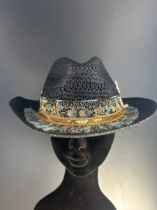 Cappello texano in rafia BLU