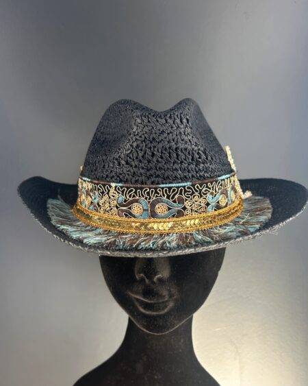 Cappello texano in rafia BLU