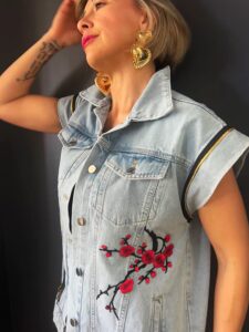 Giacca smanicata jeans Bad girl