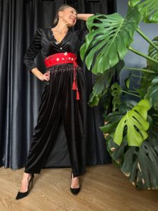 Abito elegante da cerimonia in velluto elasticizzato nero