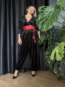 Abito lungo in velluto elasticizzato