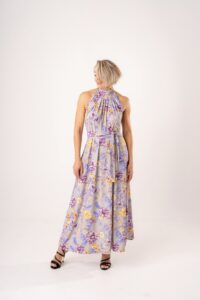 Abito Lungo Halter a Fiori Lilla e Giallo