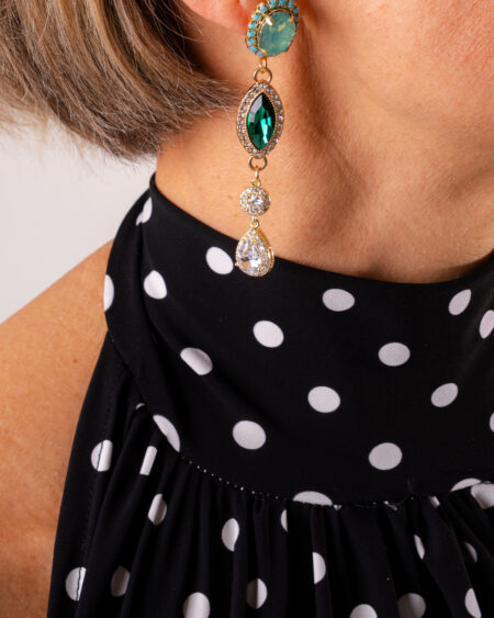 Orecchini Royal Drop con Pietre Verdi Smeraldo e Cristalli