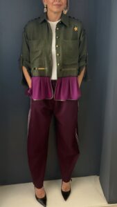 Pantaloni Jogger Luxury Burgundy con Banda Arcobaleno Lurex