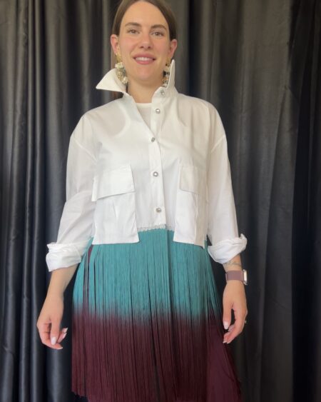 Camicia Crop Bianca con Frange Lunghe Degradé