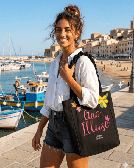 Shopper in Canvas Personalizzata con Ricami in Paillettes "Ciao illuse"
