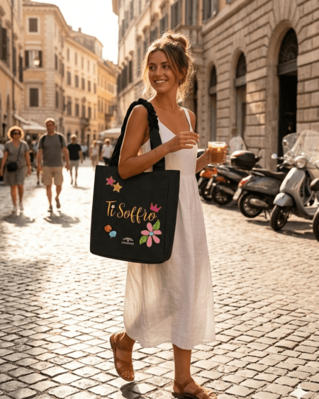 Shopper in Canvas Personalizzata con Ricami in Paillettes "Ti soffro"