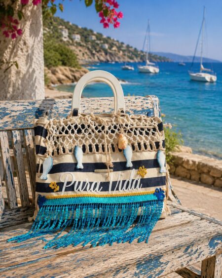 Borsa mare "Pura Vida" con frange di paillettes