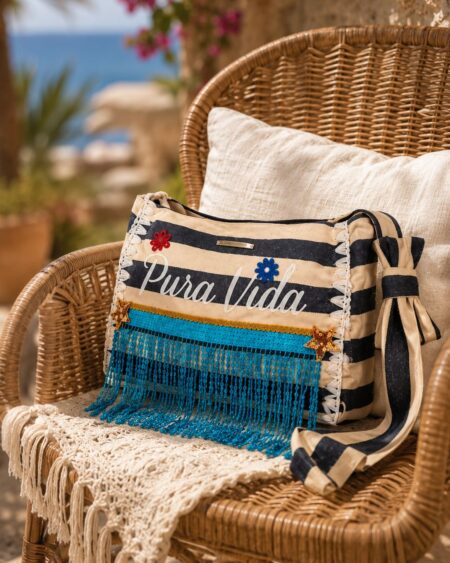 Borsa Tracolla Pura Vida con dettagli floreali e frange